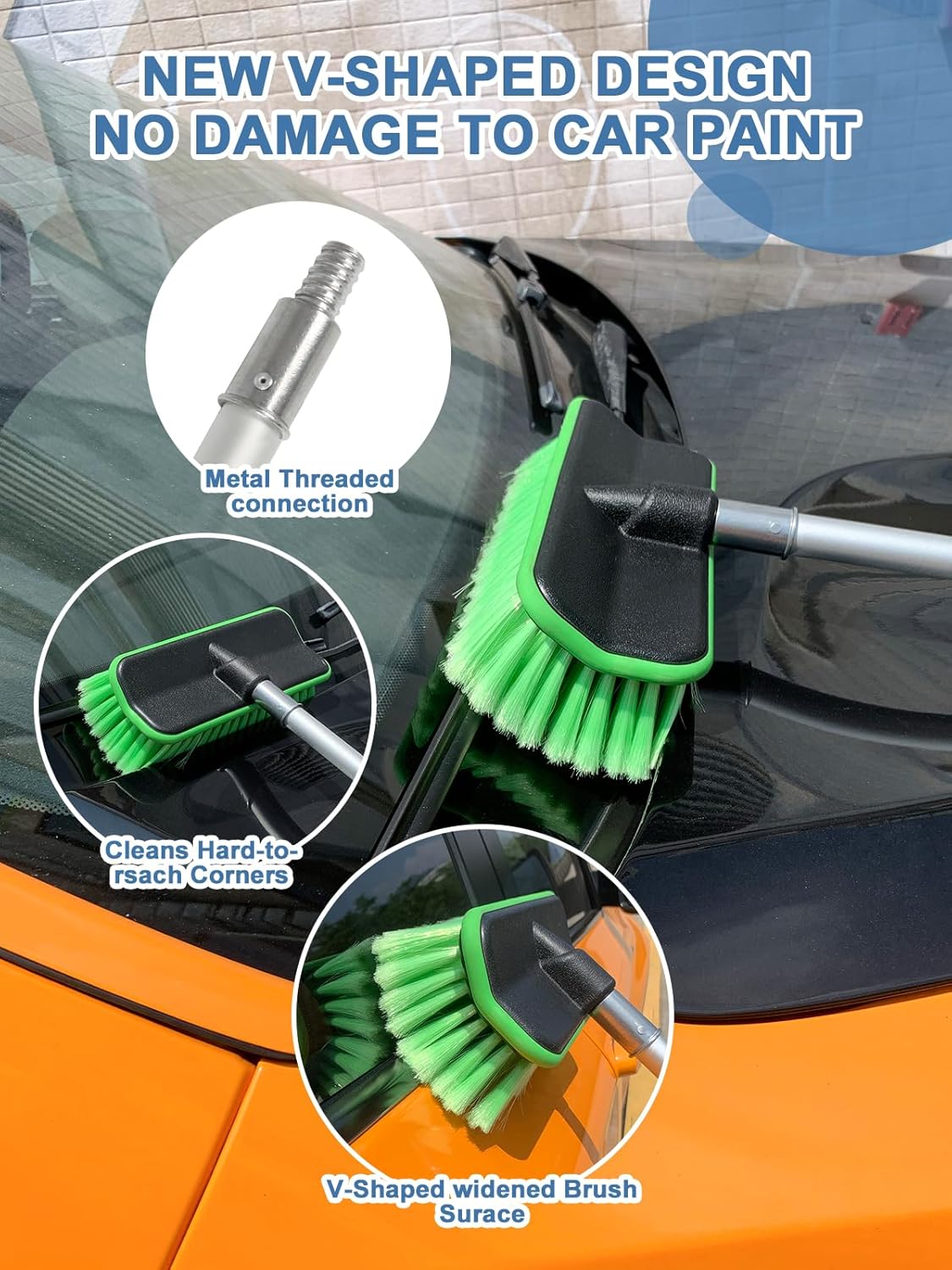 Car Wash Brush with Long Handle Snow Sweeping Brushing Adopts Soft Bristle Design Not Floating Hair Suitable for Detail Cleaning Tires 5