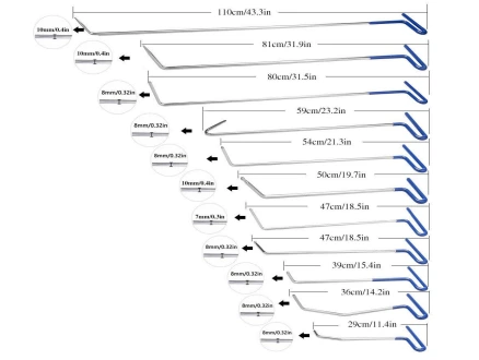 Bilbulkreparationsstänger, Hårda fjäderstålsbulkstänger, Verktyg för bucklor 1