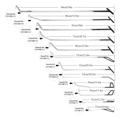 Werkzeugset zur lackschadenfreien Ausbeultechnik, Ausbeulstäbe aus Edelstahl 1