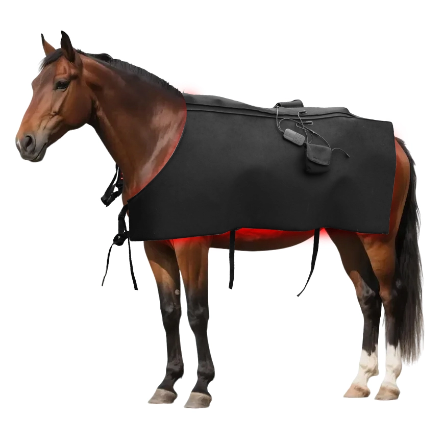 Equine Red Light Therapy Pad for full-body healing, targeting back, neck, hips, and legs. Ideal for pain relief, muscle recovery, and joint inflammation. Portable, rechargeable, and adjustable for all horse sizes