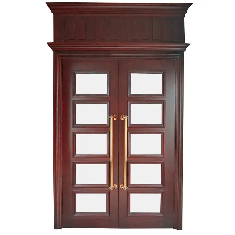 X053-3 Veneer Composite Solid Wood Door Interior Wooden Double  French Doors 1