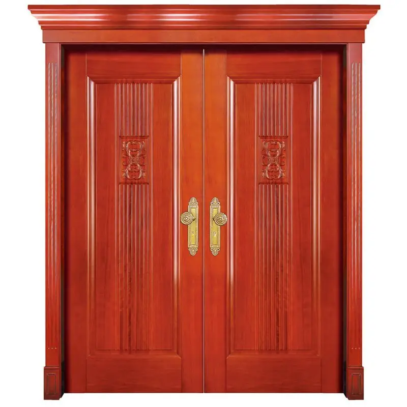 Runcheng Woodworking S006 double Interior veneer composited modern design wooden door Double  Door image6