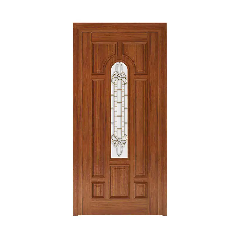 Simple style Golden Teak  glass exterior wood door WM0018 1