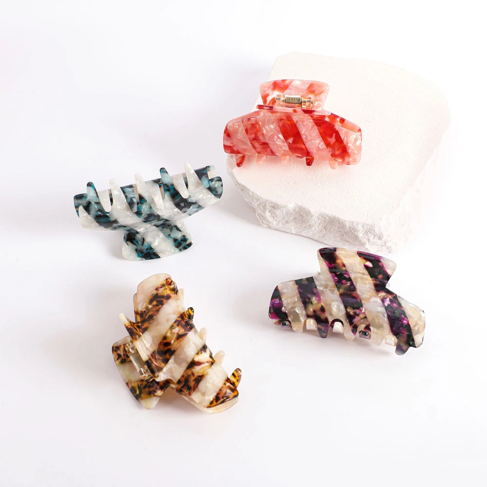 Retro-gestreifte Haarspange aus Acetat – Hochsteckfrisur-Clip für Pferdeschwänze 1