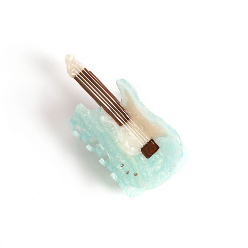 Elegant Violin Hair Claw - Blue & Brown Acetate Styling Clip 1