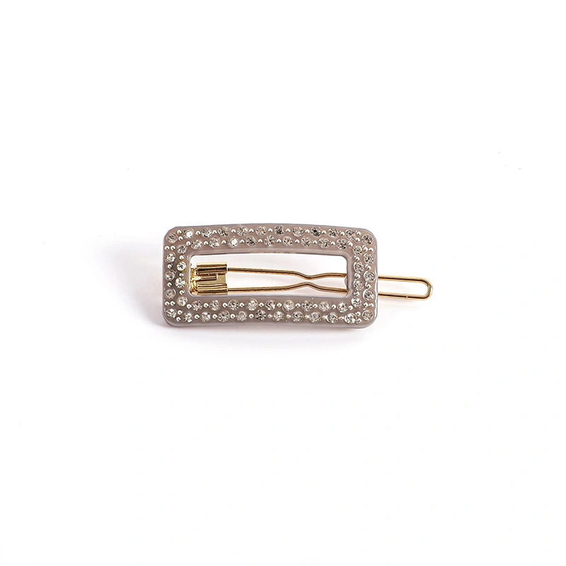 Elegante horquilla cuadrada calada de acetato con adorno de cristal y diseño geométrico 1