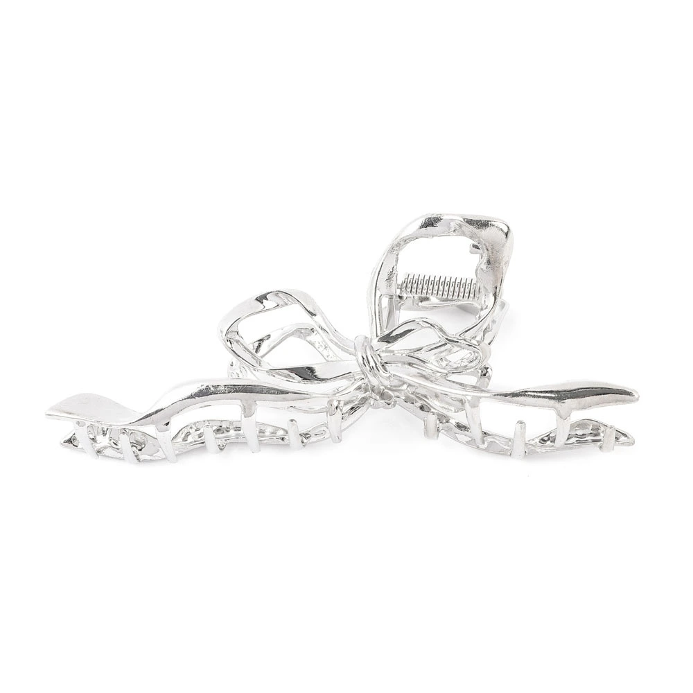 Pinza para el cabello con forma de lazo, de metal delicado - Pinza plateada para el cabello 1