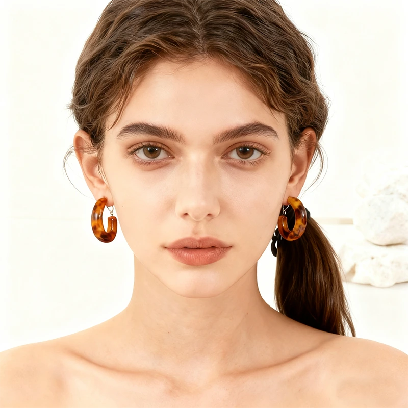 Hypoallergenic Acetate Earrings Retro Tortoise C Hoops Face Slimming 1
