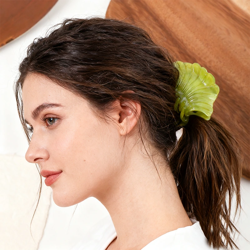 Pinza para el cabello color ámbar acético para coletas de mujer, accesorio para el cabello con forma de pinza de tiburón 1