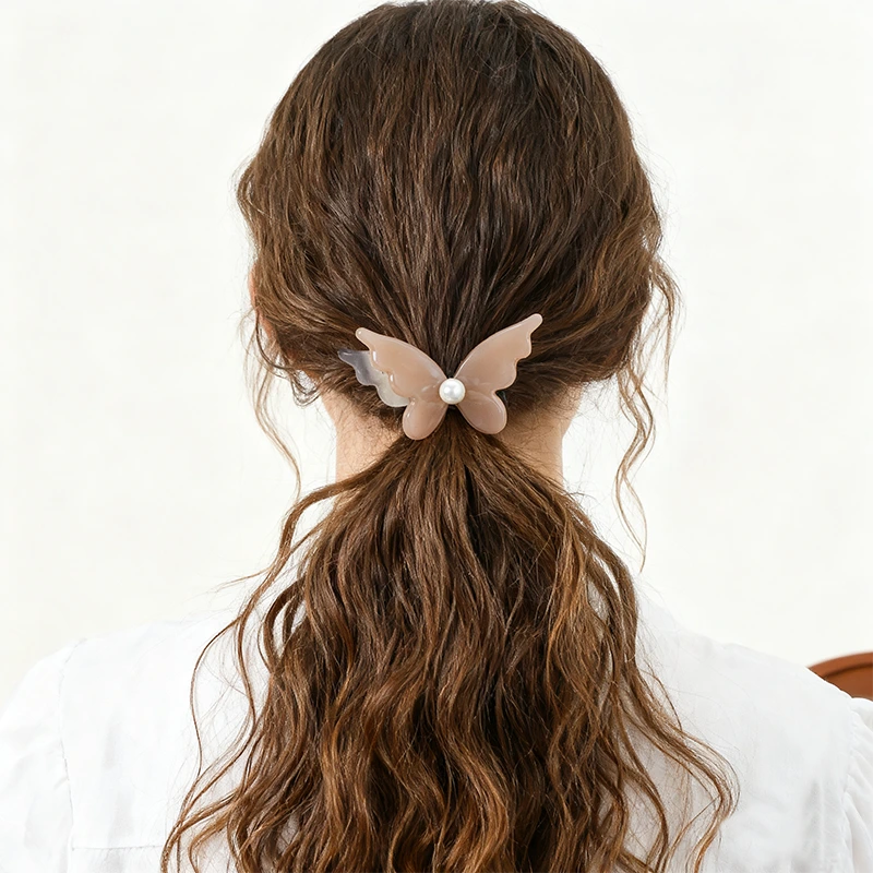 Haargummi mit Schmetterlingsperle aus Essigsäure, für Frauen zum Tragen bei Hochsteckfrisuren. 1