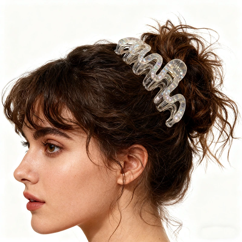 Haarspange aus Essigsäure mit Wellenmuster, transparent, für Damenkopfbedeckungen 1