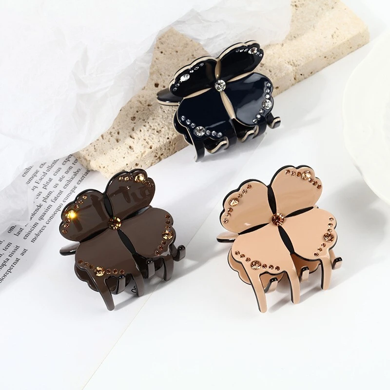 Custom four-leaf clover hair claw  encrusted with full rhinestones acetate hair clip   women's hair accessory 1