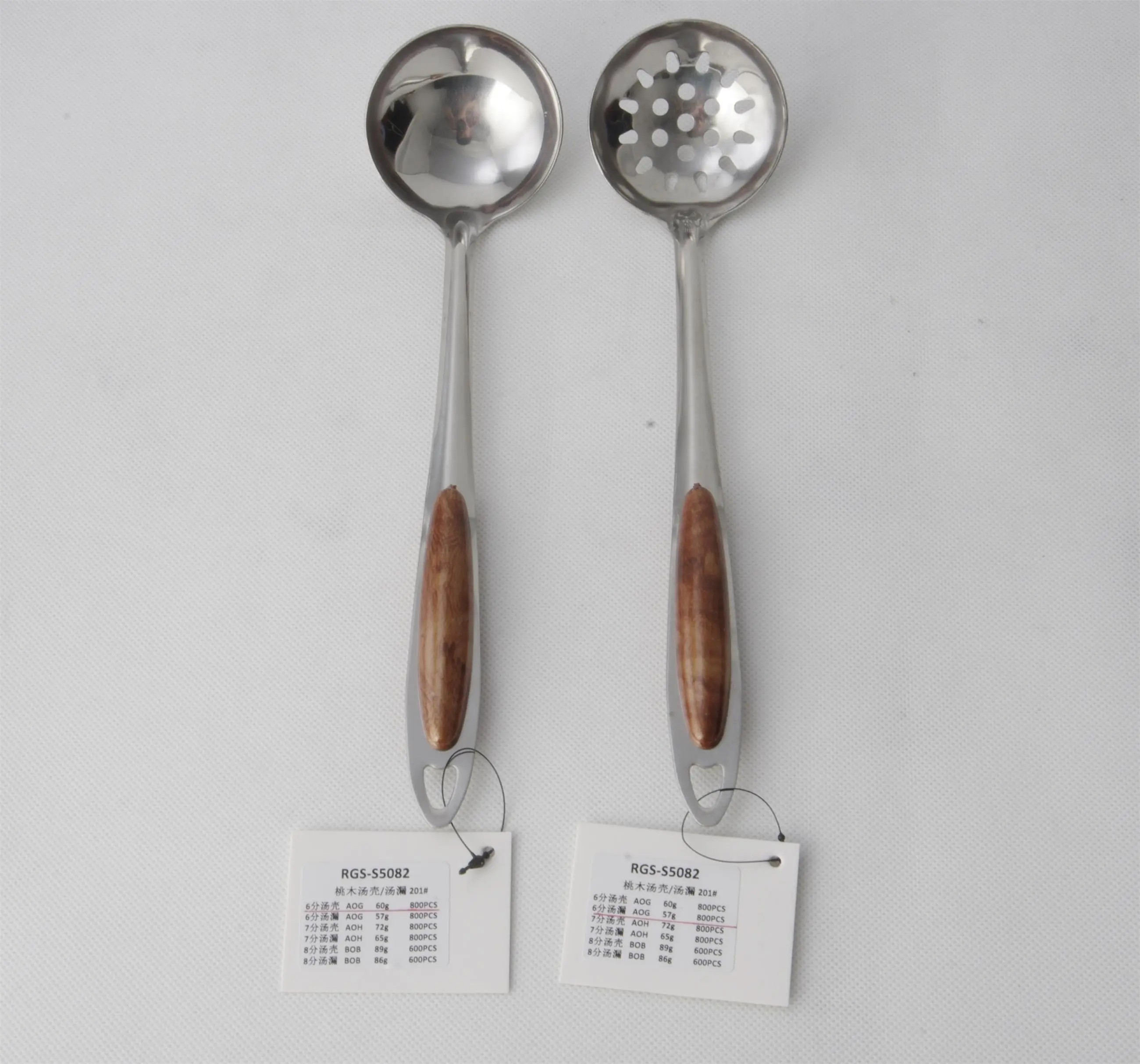 Stainless Steel Soup Leak And Spoon With Peach Wood 201# RGS-S5082 1