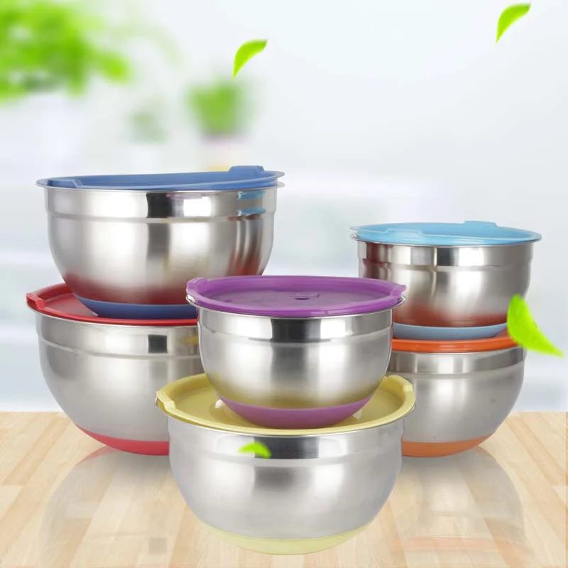 Stainless Steel Mixing Bowl With Cover And Silica Gel Bottom Sets RGS-WS0117 1