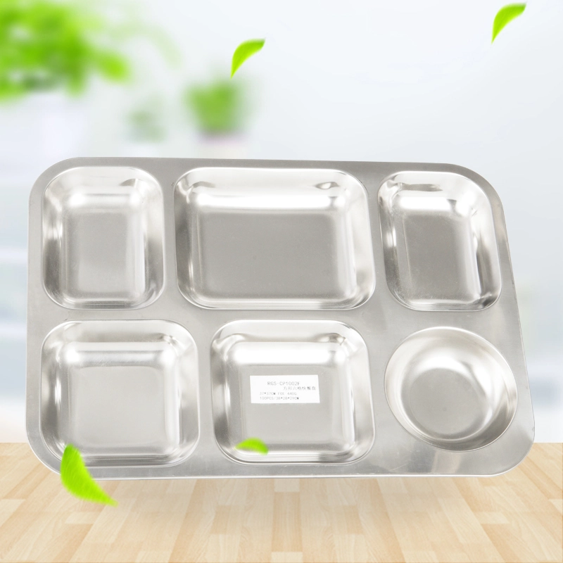Stainless Steel Square Dining Plate With Six Grid RGS-CP1002F 1