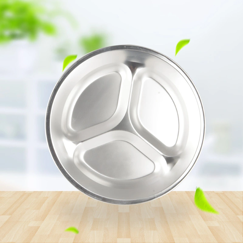 Stainless Steel Round Dining Plate With Three Grid 201# RGS-GC393 1