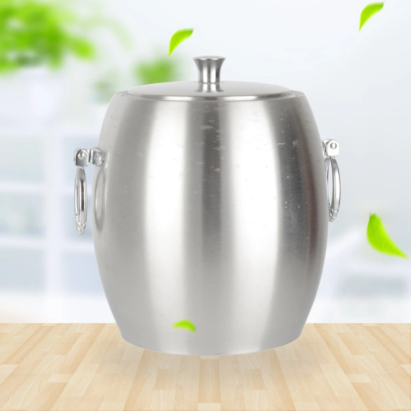 Stainless Steel Oliver-shaped Ice Bucket With Double Handle And Double-layer RGS-I084 1