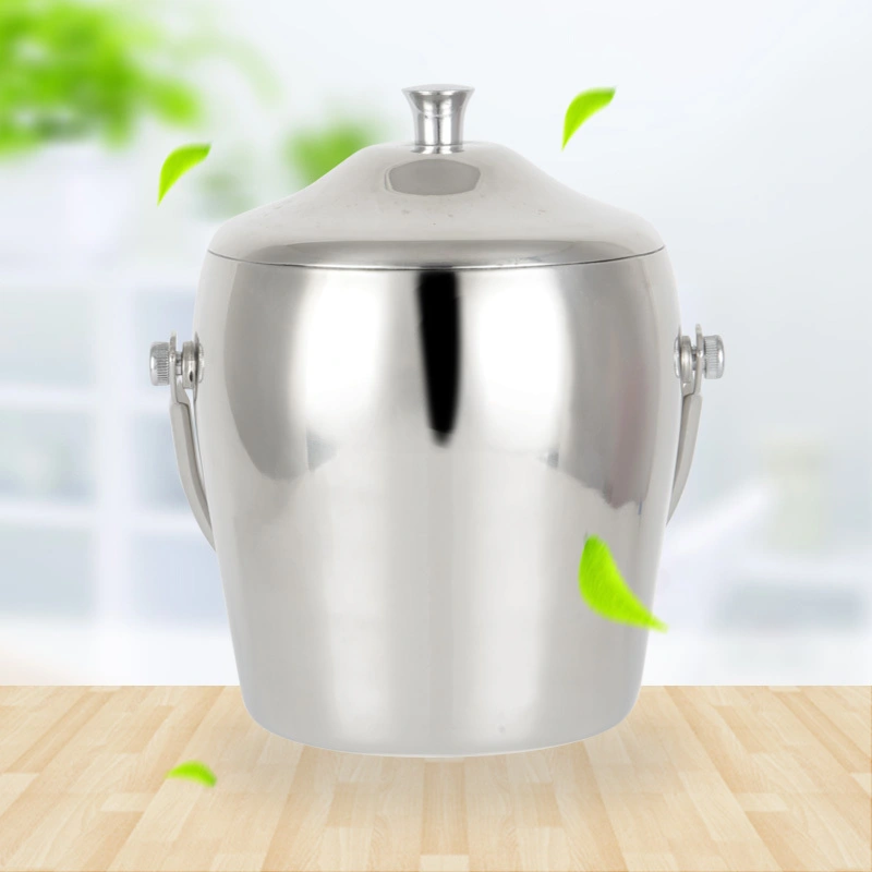 Stainless Steel Portable Drum-shaped Ice Bucket With Double-layer 201# RGS-I089 1