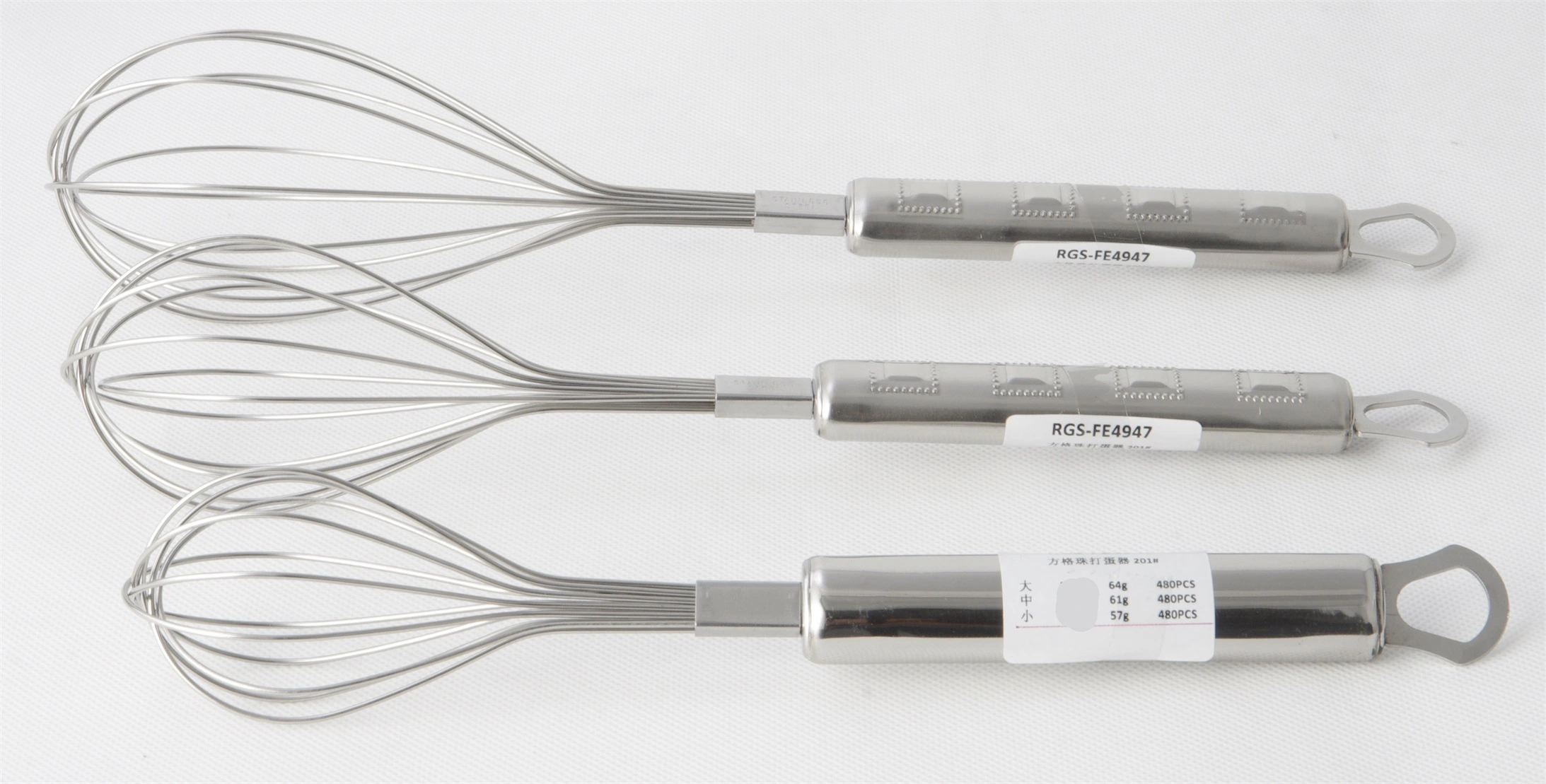 STAINLESS STEEL EGG BEATER WHISK WITH SQUARE PATTERN HANDLE RGS-FE4947 1