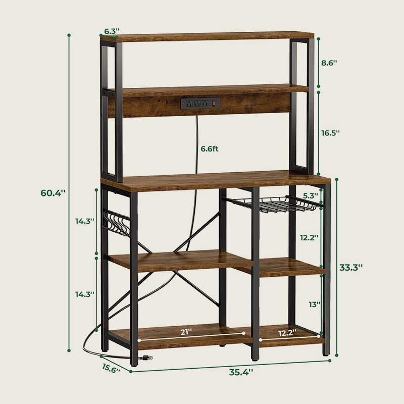 HuaSheng 35.4 Baker Storage Rack Rustic Brown Coffee Bar HS-C2 1