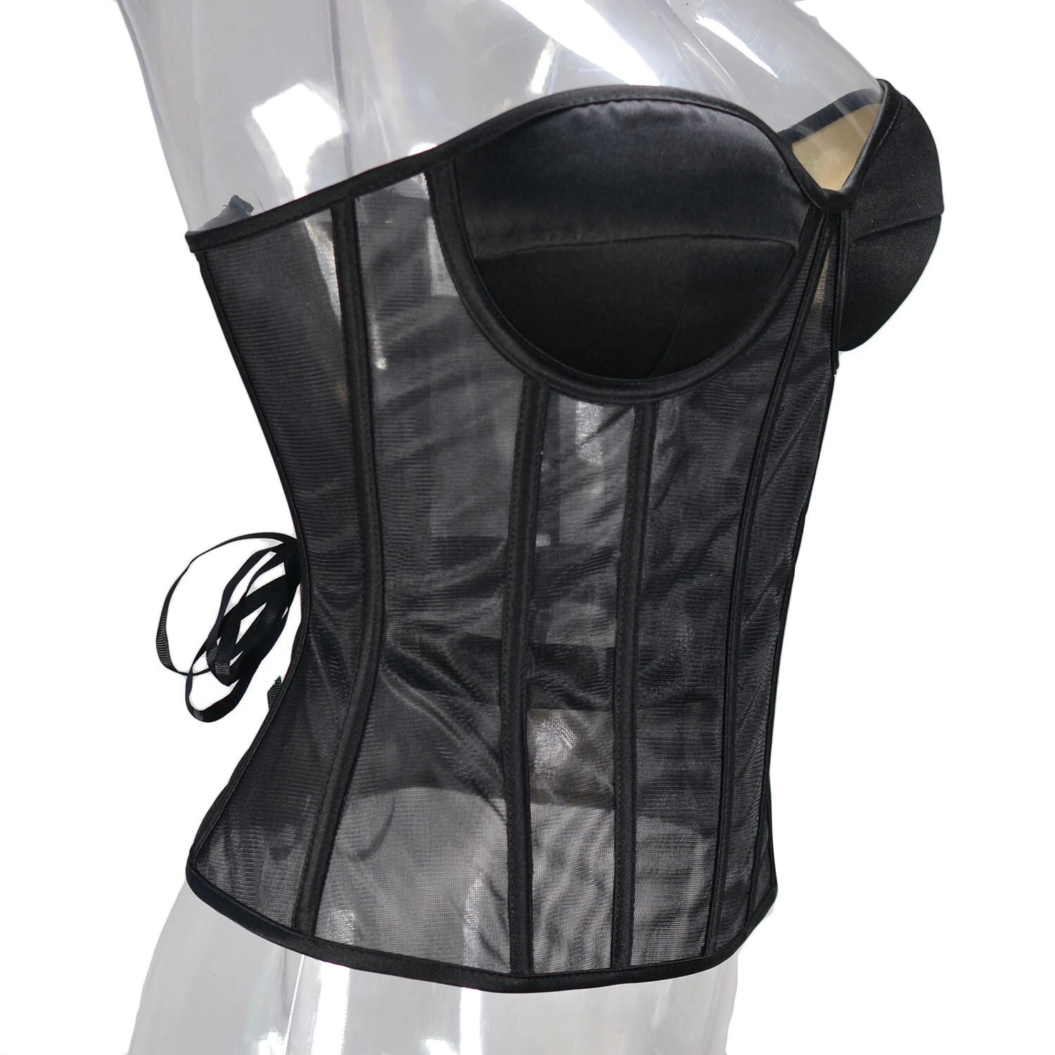Black Sheer Mesh Corset Top with Underwire Support 1