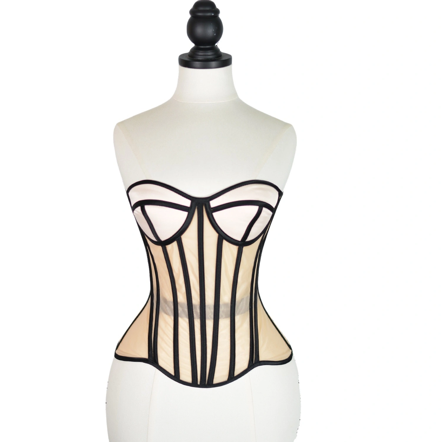 Transparent Nude Corset with Underwire Cups and Lace Up Back 1