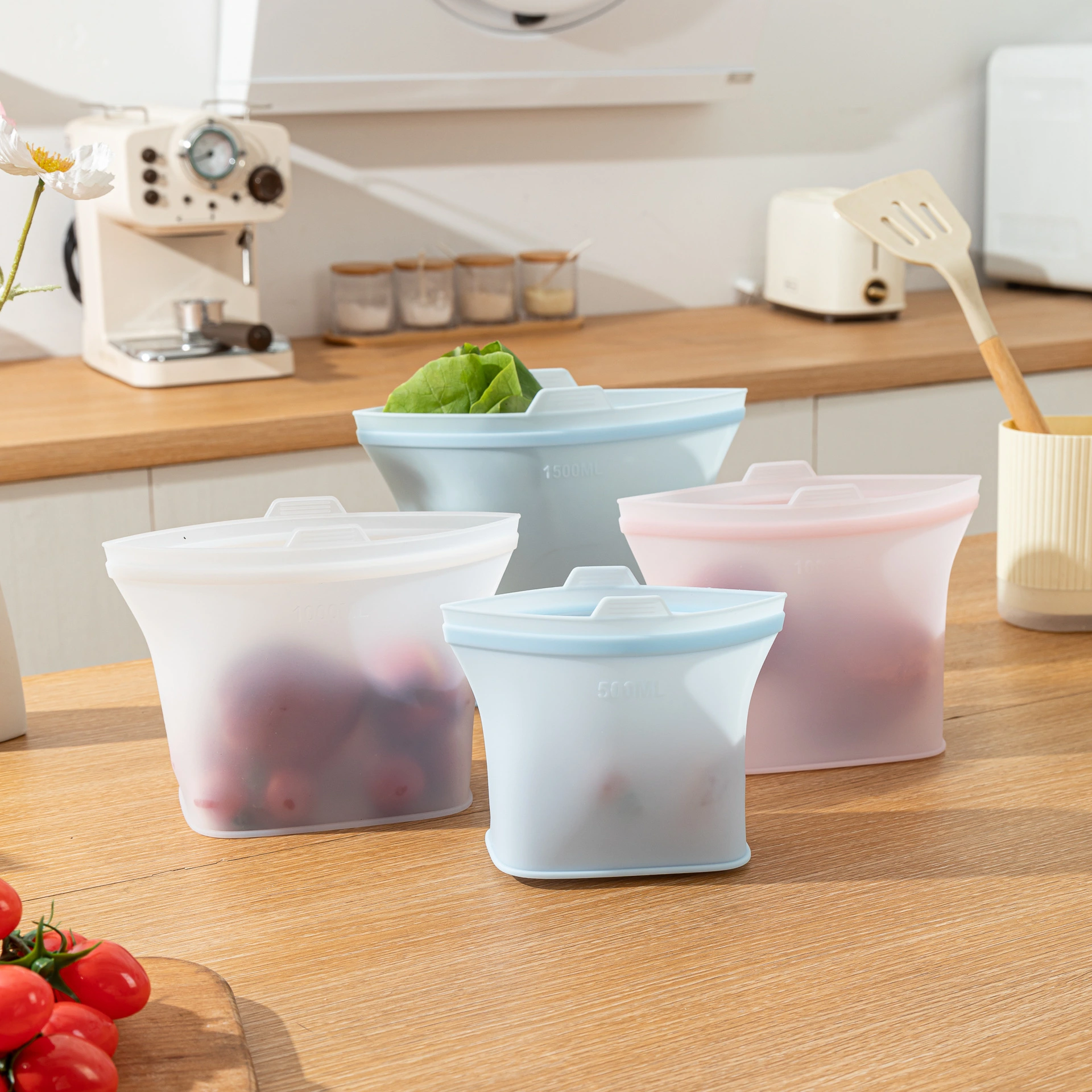 Saccu di conservazione di l'alimentu in silicone riutilizzabile - Saccu à chiusura lampo a prova di perdite per frutta, snack & Usu in cucina 1