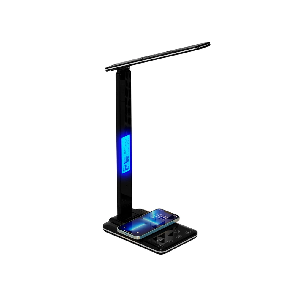 JMK Smart Wireless Charging Desk Lamp, 3 - Color Temp, Stepless Dimming, Clock/Temp Display, Ideal for Office & Home 1