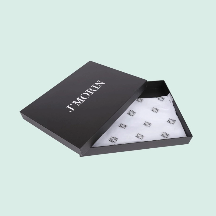Luxury black lid base apparel box cloth box with tissue paper to wrap your products customize with your logo 1
