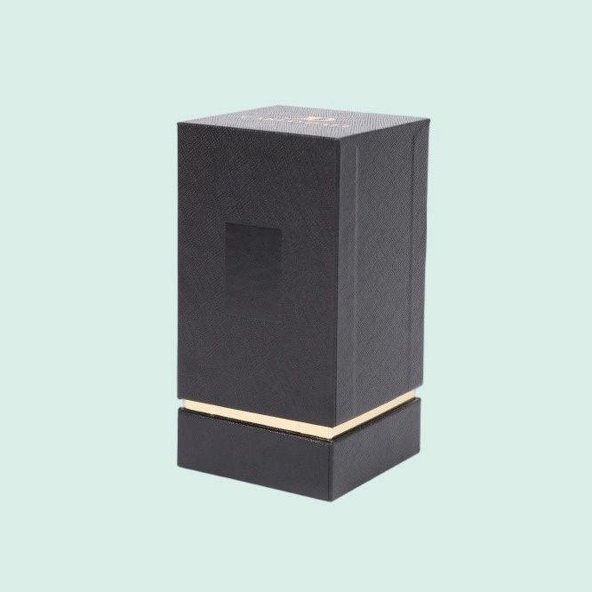Custom foil stamping logo glass bottle leatherette textured paper packaging perfume box 3