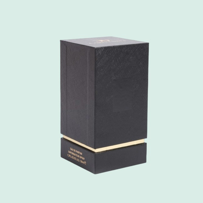 Custom foil stamping logo glass bottle leatherette textured paper packaging perfume box 4
