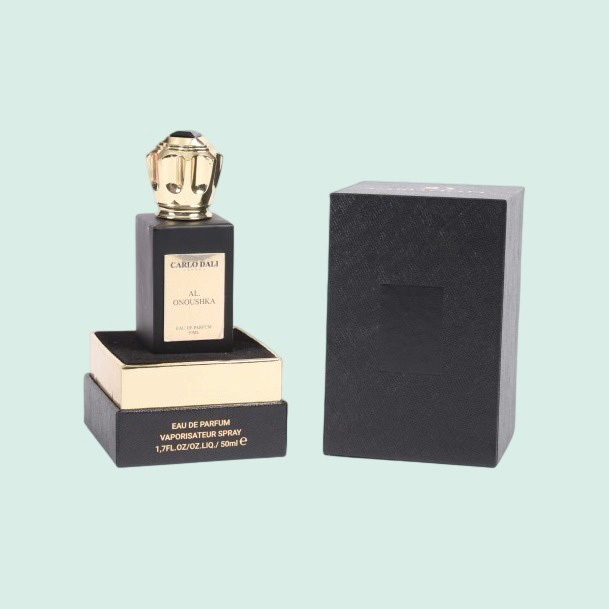 Custom foil stamping logo glass bottle leatherette textured paper packaging perfume box 2