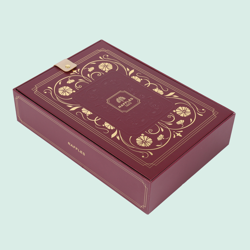 Customized luxury gift box with gold metal handle and leather button lock way from Ipack 4