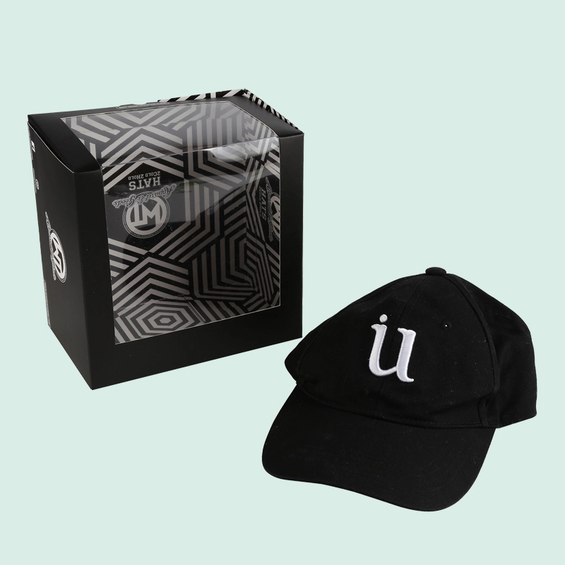 Wholesale custom hat box with your design cap box with clear PVC window from IPACK 1