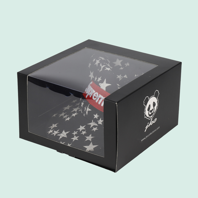Wholesale custom paper boxes packaging boxes with your design cap box with clear PVC window from ipack 4