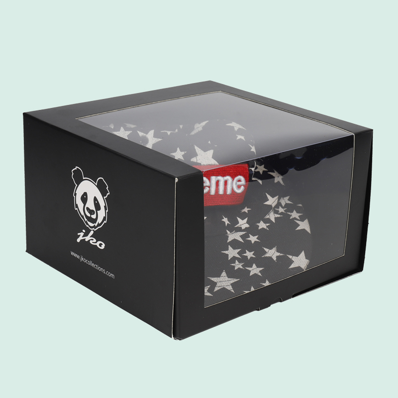 Wholesale custom paper boxes packaging boxes with your design cap box with clear PVC window from ipack 8
