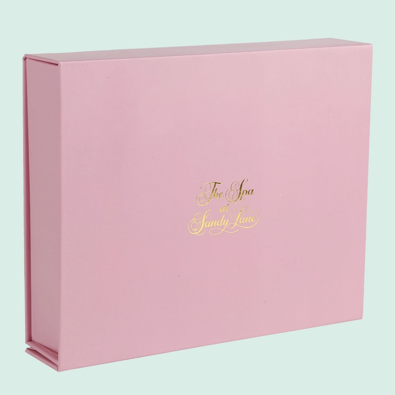 Pink foldable gift boxes wholesale of high quality with gold foil logo—— ipack 1