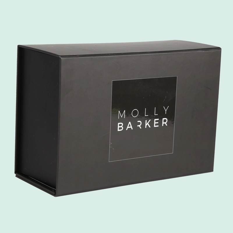 Customized black foldable cardboard boxes of high quality with UV logo —— ipack 1