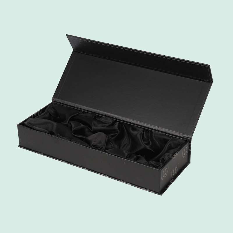 Book-Shaped Magnetic Closure Gift Box for infinity mirror with black Satin Silk liner from IPACK 1