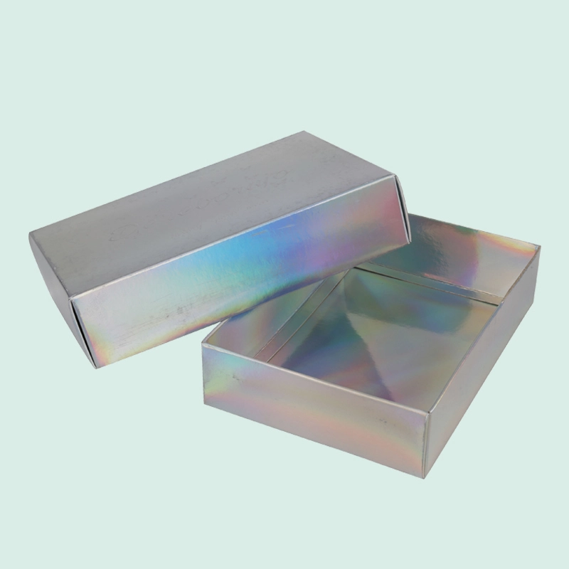 Wholesale custom holographic paper card box lid base box with embossed logo cloth box from IPACK 1