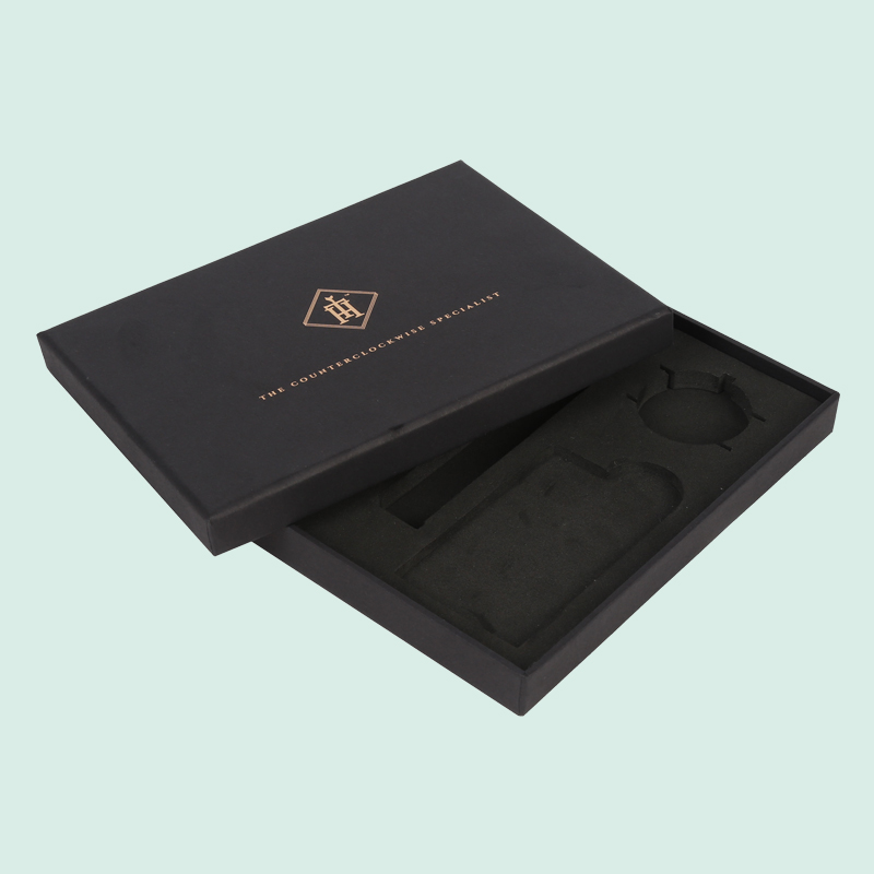 Cajas de cartón rígido negras personalizadas de lujo con tapa y base, caja para reloj de alta calidad del fabricante Ipack. 2
