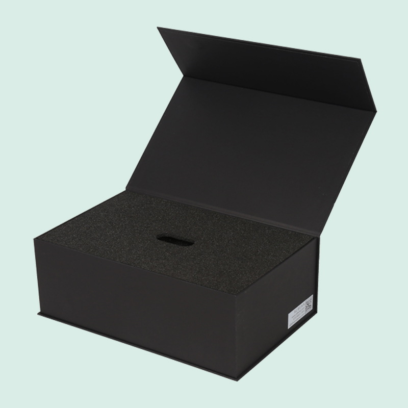 Customized luxury black magnetic box paper packaging with sponge foam inserted from IPACK 2