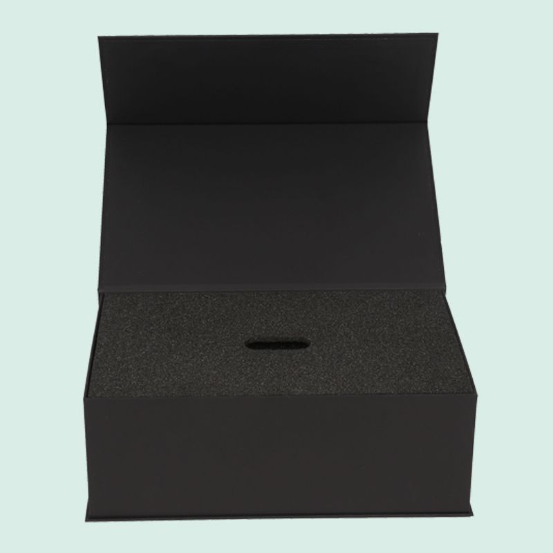 Customized luxury black magnetic box paper packaging with sponge foam inserted from IPACK 3