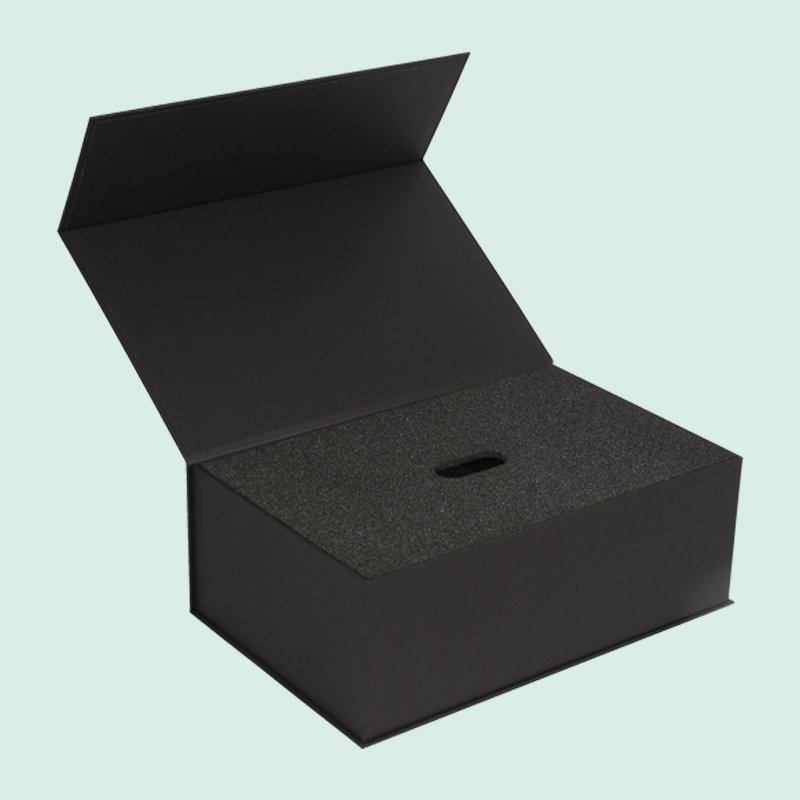 Customized luxury black magnetic box paper packaging with sponge foam inserted from IPACK 4