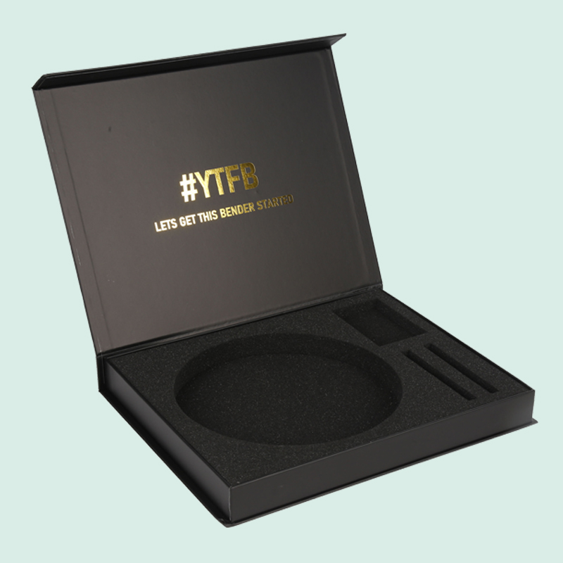 High end customized luxury black magnetic box rigid cardboard packaging with sponge foam insert from IPACK factory 2