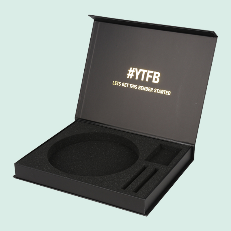 High end customized luxury black magnetic box rigid cardboard packaging with sponge foam insert from IPACK factory 3