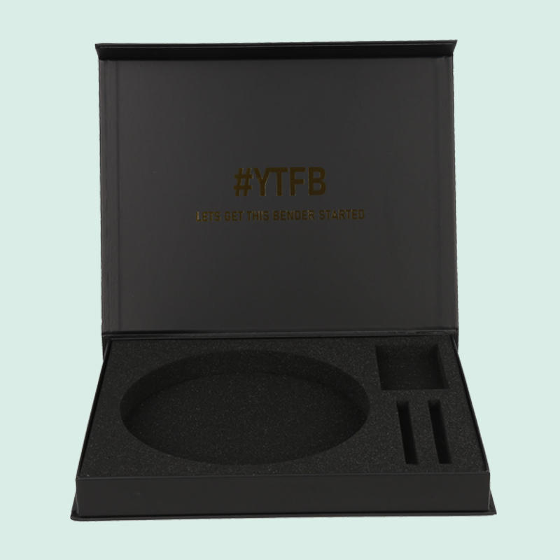 High end customized luxury black magnetic box rigid cardboard packaging with sponge foam insert from IPACK factory 5