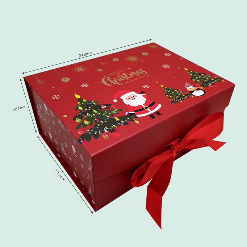 Wholesale of The  read color has a Santa Claus pattern foldable gift boxes for Christmas —— ipack 3