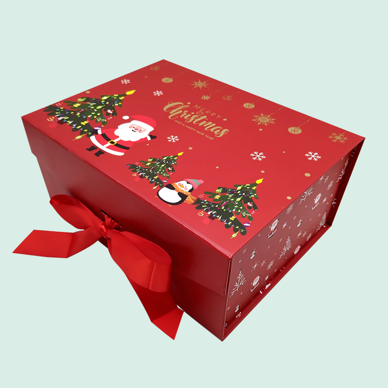 Wholesale of The  read color has a Santa Claus pattern foldable gift boxes for Christmas —— ipack 4