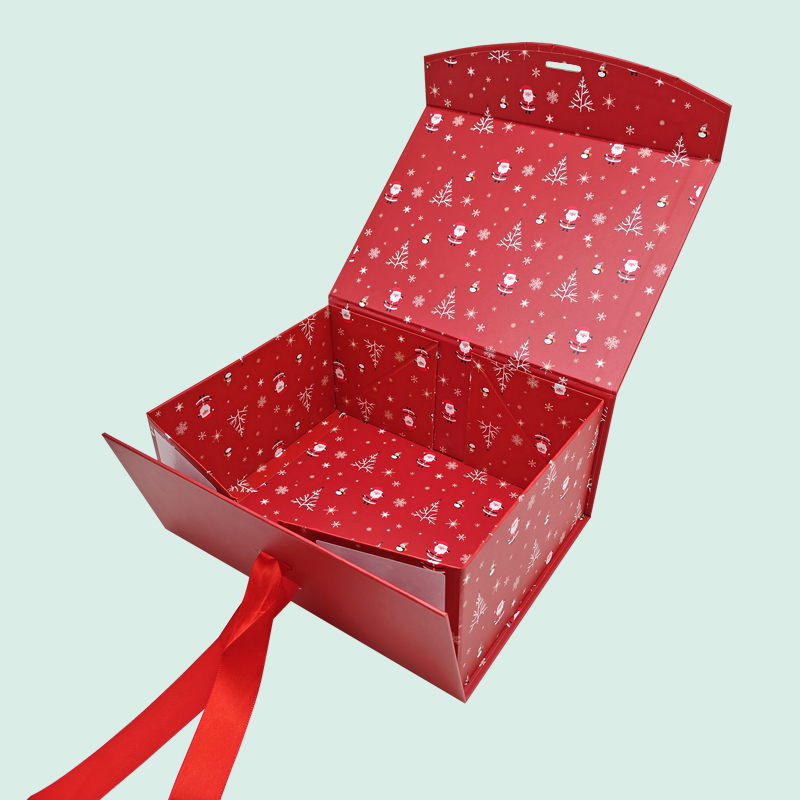 Wholesale of The  read color has a Santa Claus pattern foldable gift boxes for Christmas —— ipack 6